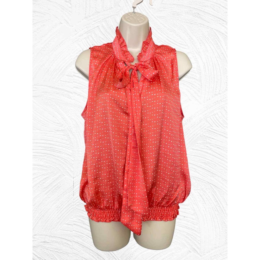 Jules & Leopold NWT Sleeveless Melon Satin Pretty Top, XL, Ruffle/Tie‎ neck